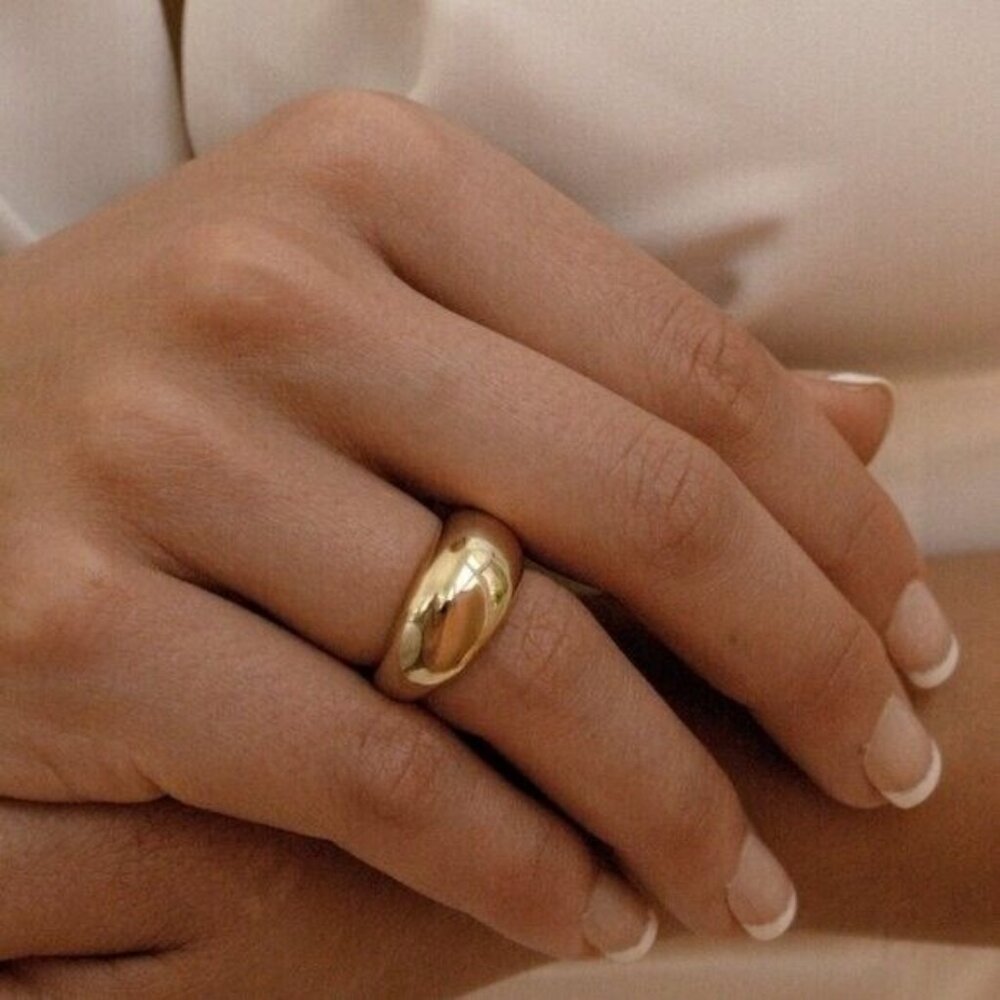 Chunky Gold Dome Ring Waterproof Non-Tarnish Statement Ring for Everyday Wear - Picture 1 of 14